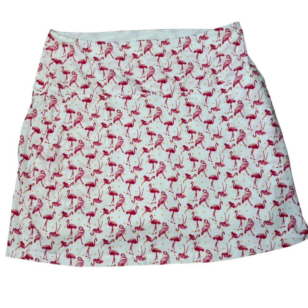 Teezher Weekend Routine Women’s Size M White Flamingo Print A-Line Skort